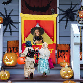 Alvantor puppet-show theater front-close view emphasizes padded stage for safe play