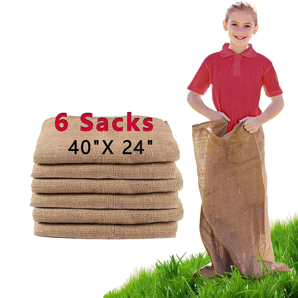 Alytree burlap sack race bags 24x40 in action for backyard fun.