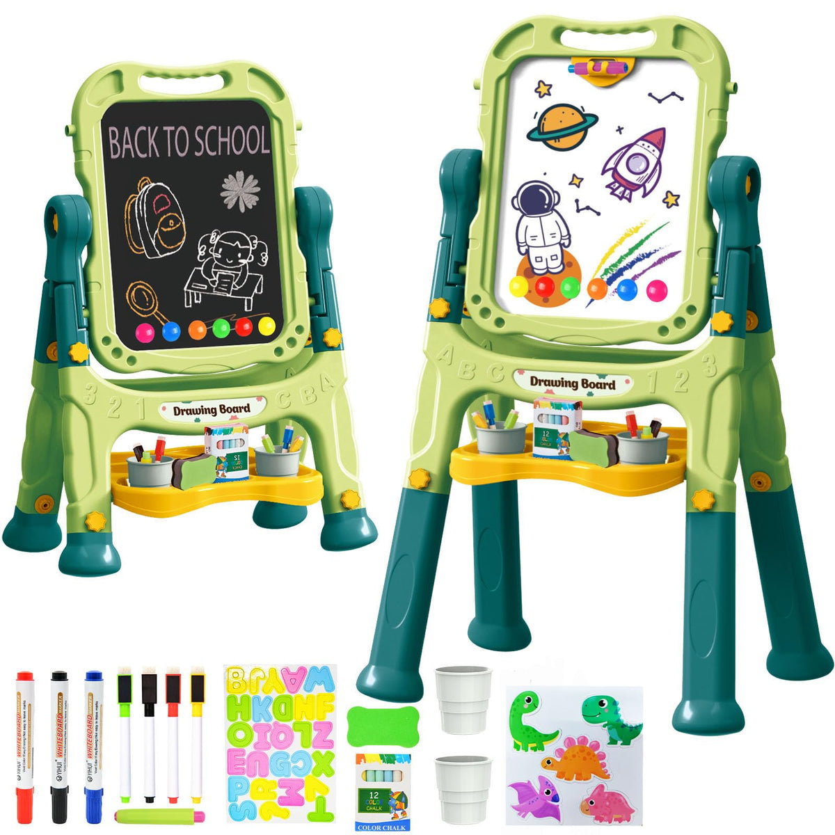 Amagoing easel with height adjustment supports growing toddlers during art time.