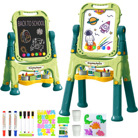 Amagoing easel with height adjustment supports growing toddlers during art time.