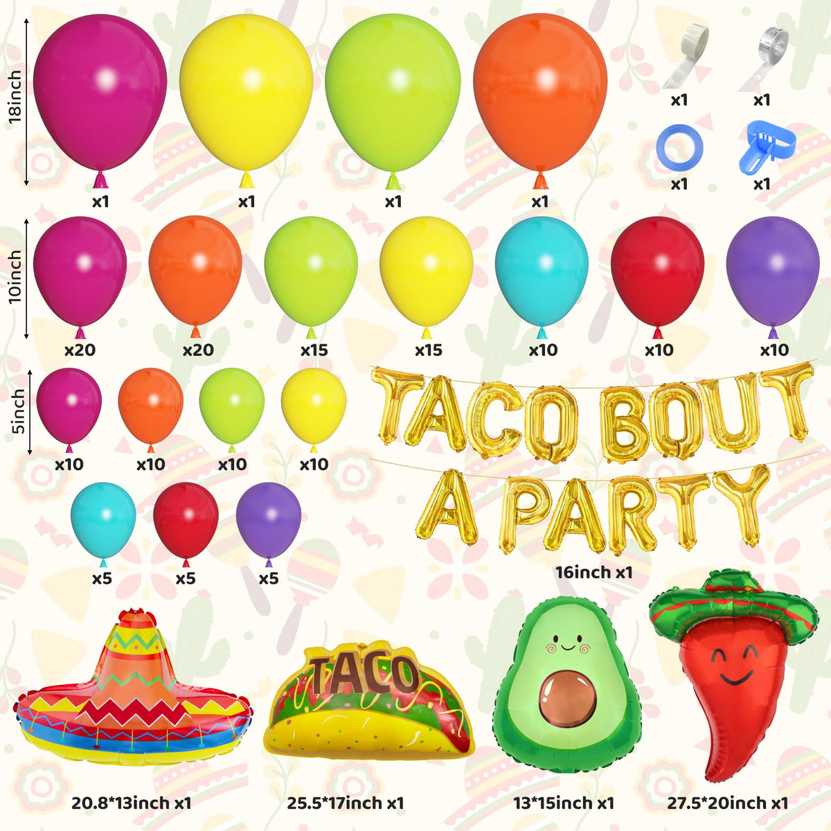 Amandir cactus balloon with hats adds playful Mexican decor accents