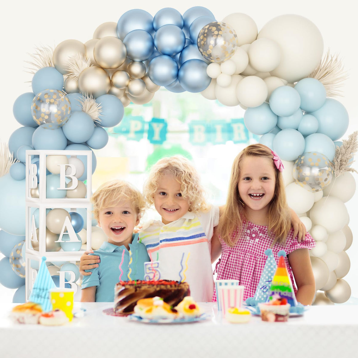AMANDIR party supplies dusty blue theme support memorable photos and guest moments.