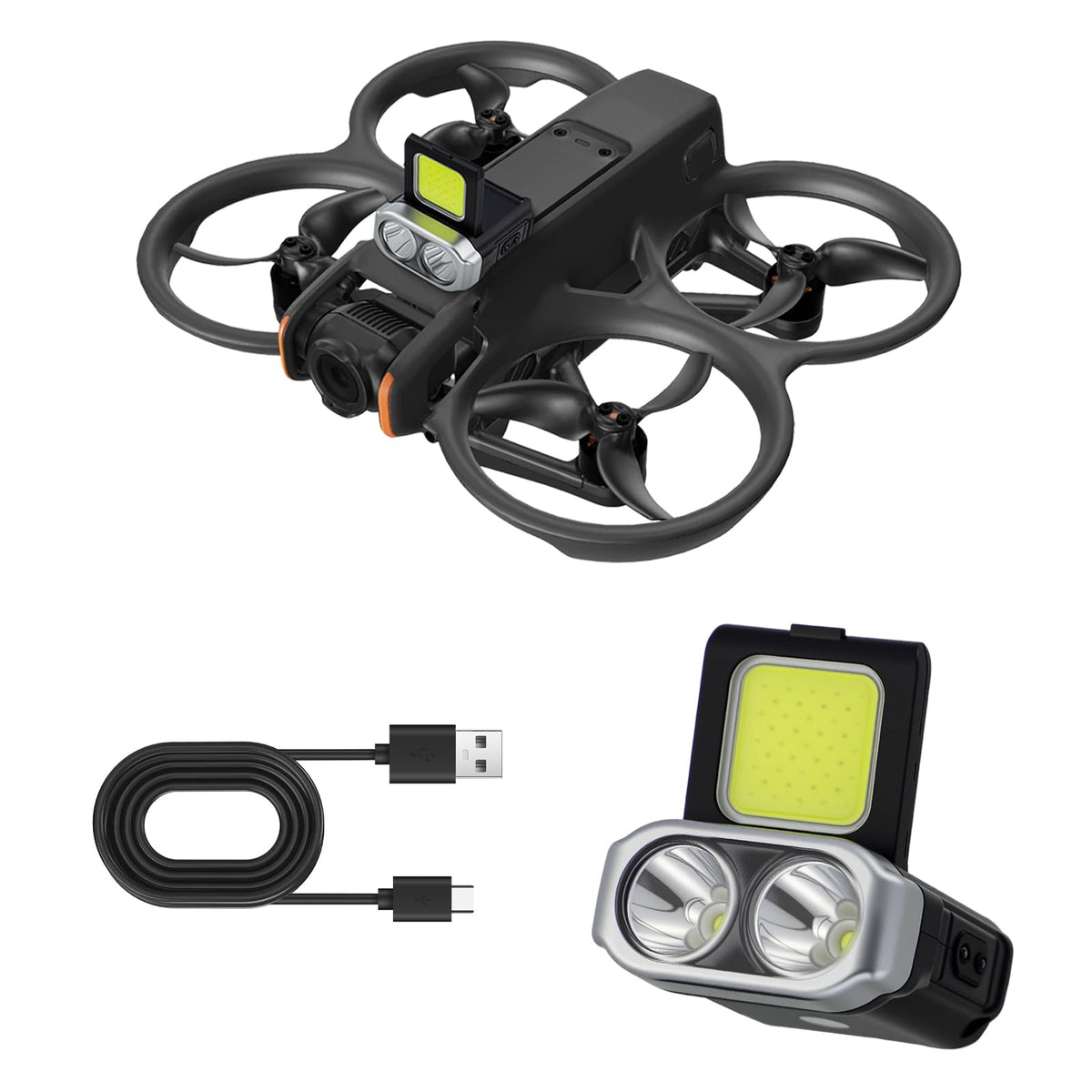 Amanely Strobe Light attached to a DJI Avata for enhanced night visibility.