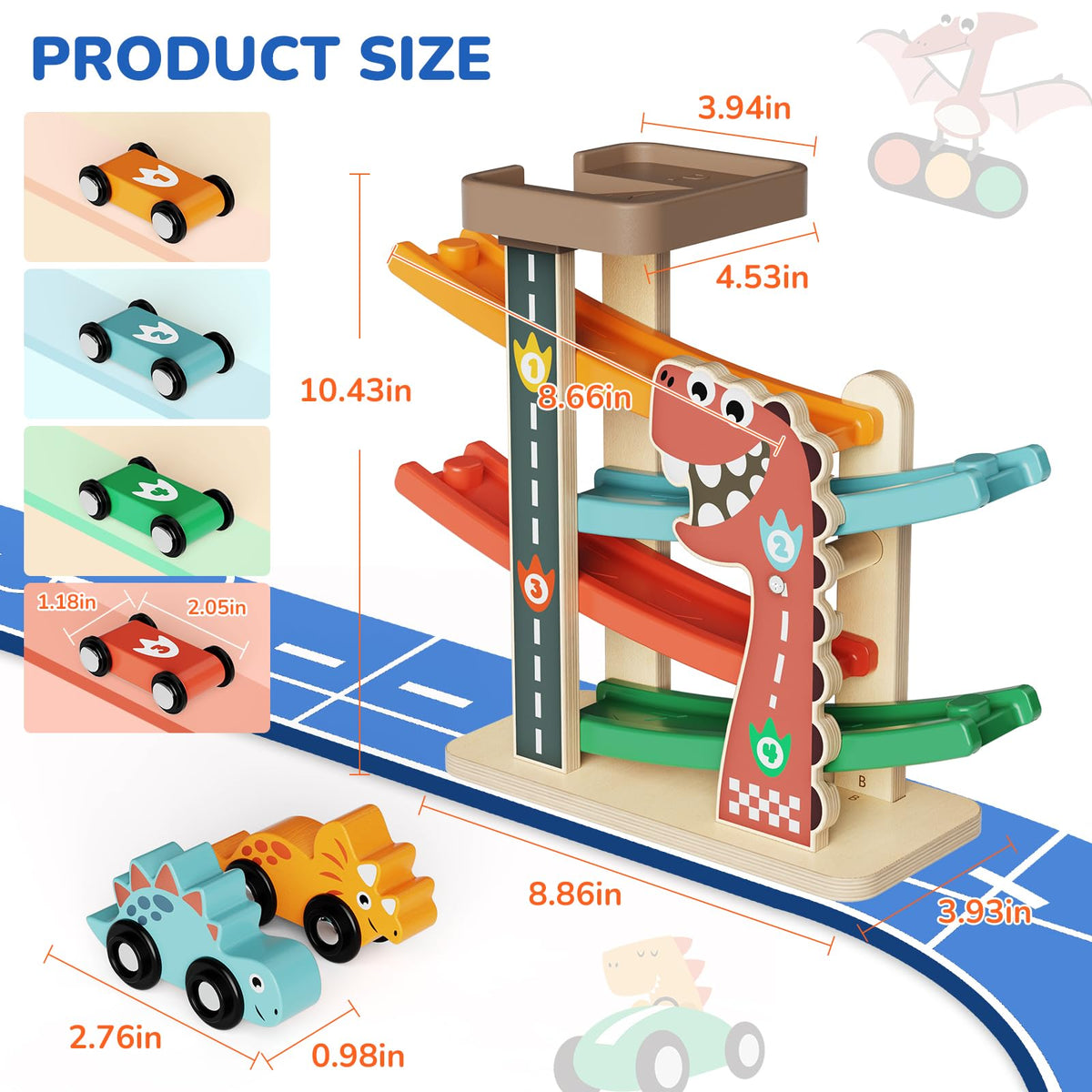 AmazingJoy Montessori car ramp multi lane tracks highlight fast, stable races for focused play