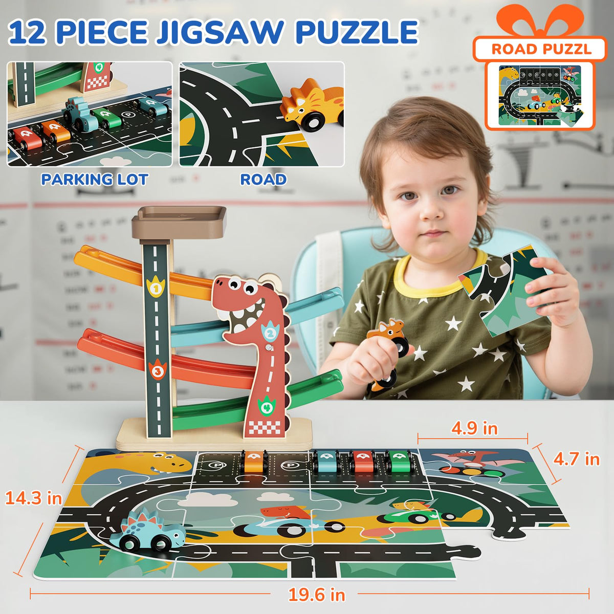 AmazingJoy Montessori car ramp parking garage scene adds convenient toy storage after play
