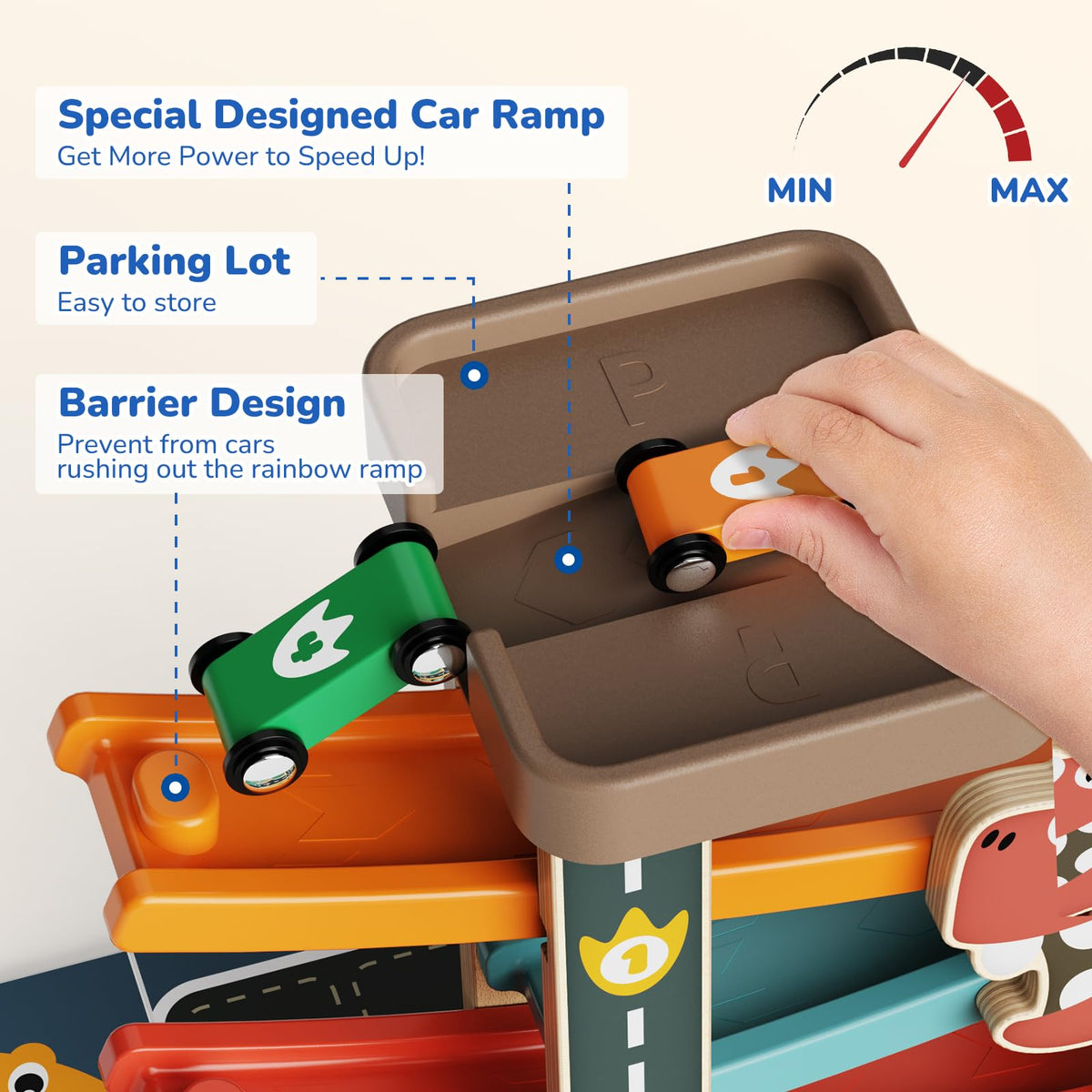 AmazingJoy Montessori car ramp wooden construction emphasizes durability and safe handling