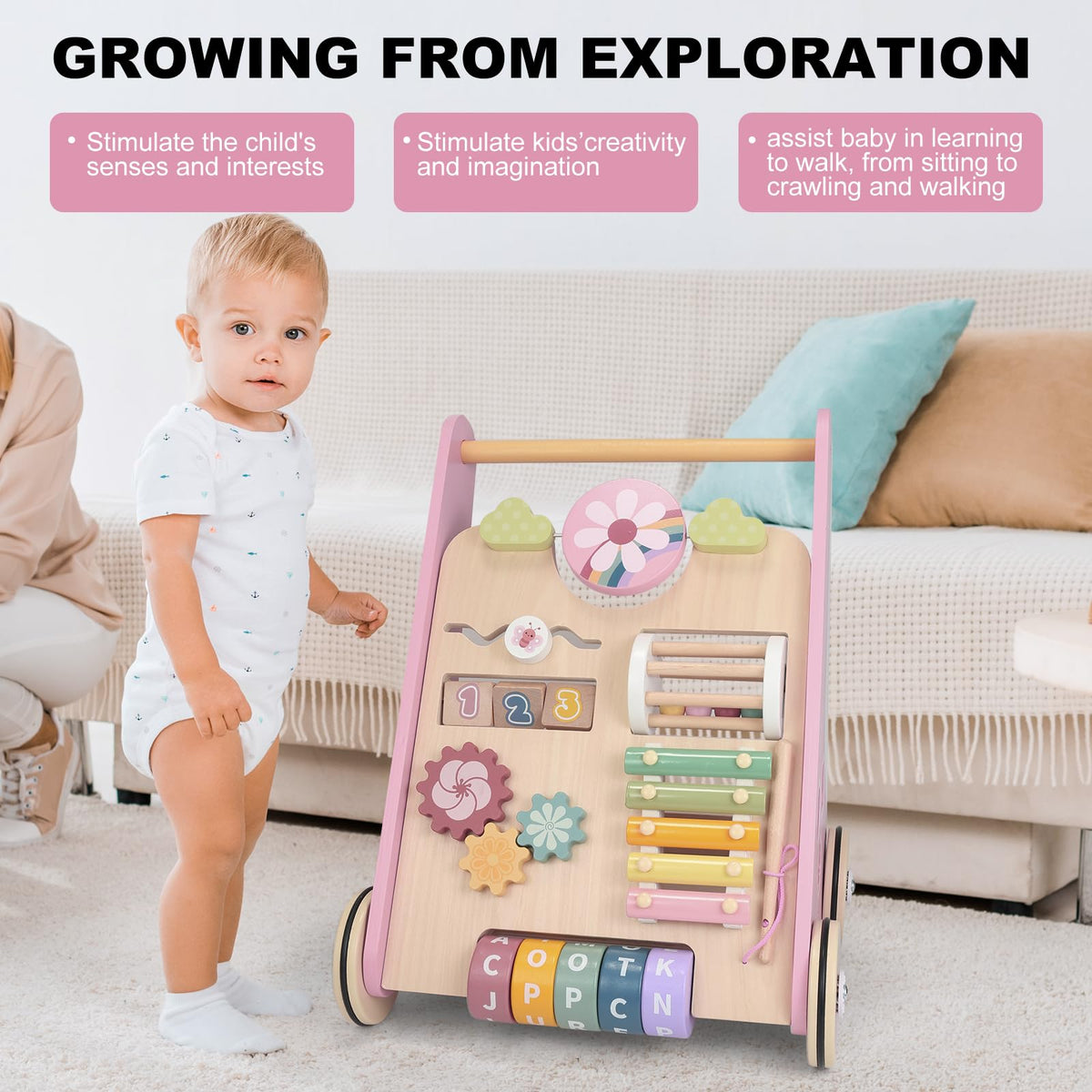 Wheels on the AmazingJoy walker with rubberized rings protect floors.