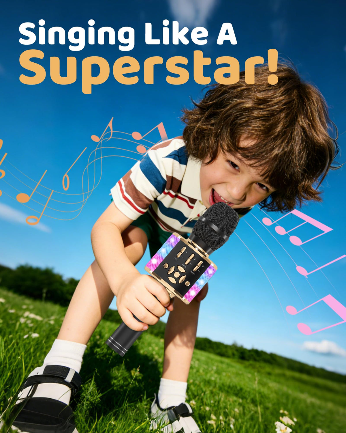 Amazmic Kids Karaoke Microphone Bluetooth connection for quick pairing with devices