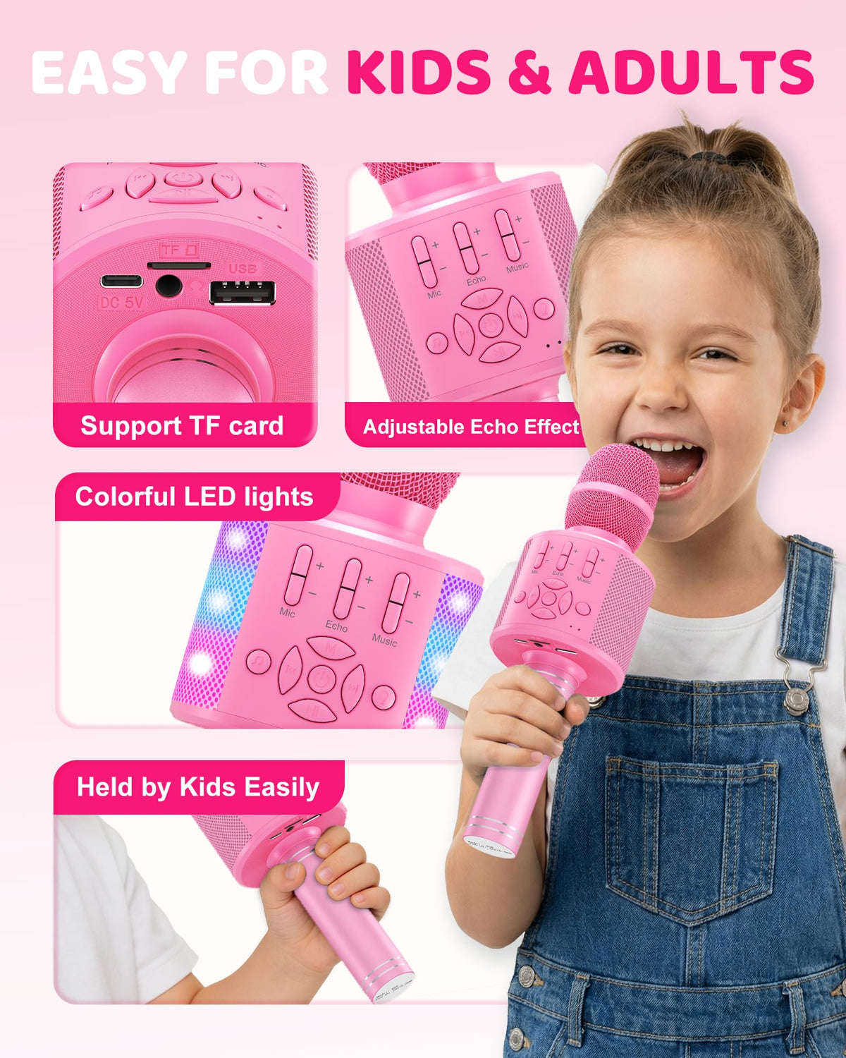 Amazmic pink LED lights dance to the music for party vibes.