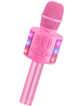 Amazmic Kids Karaoke Microphone with pink LED lights for lively sing-alongs.