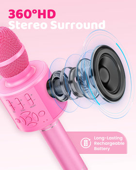 Amazmic wireless karaoke microphone with Bluetooth 5.0 for easy pairing.