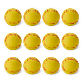Amazon Basics foam baseballs arranged in a mesh bag for easy transport
