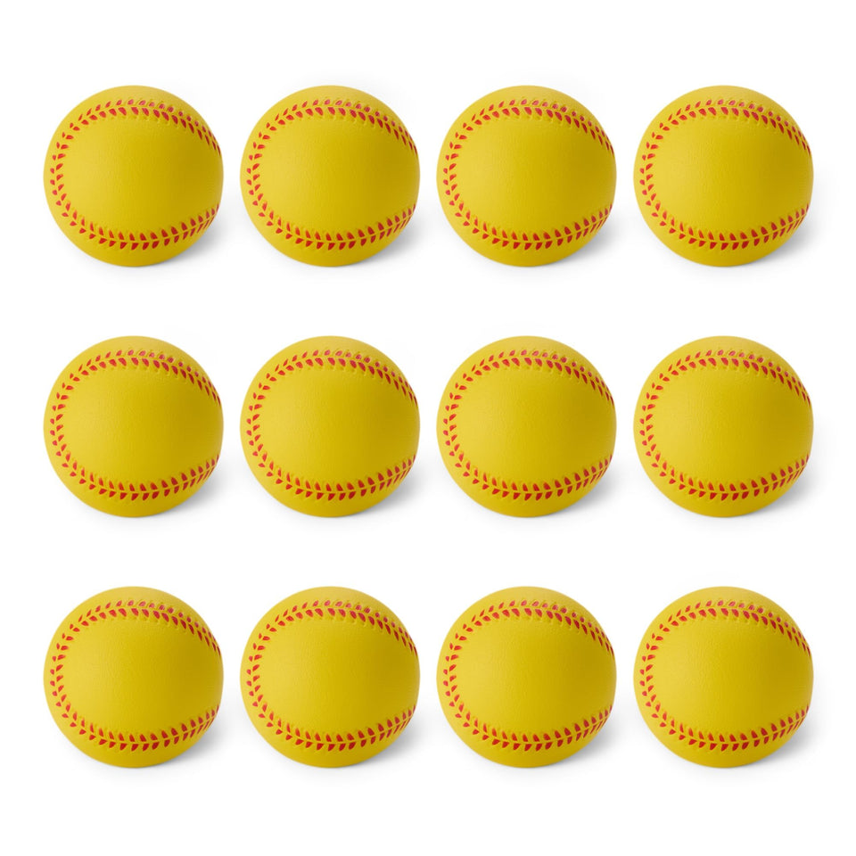 Amazon Basics foam baseballs arranged in a mesh bag for easy transport