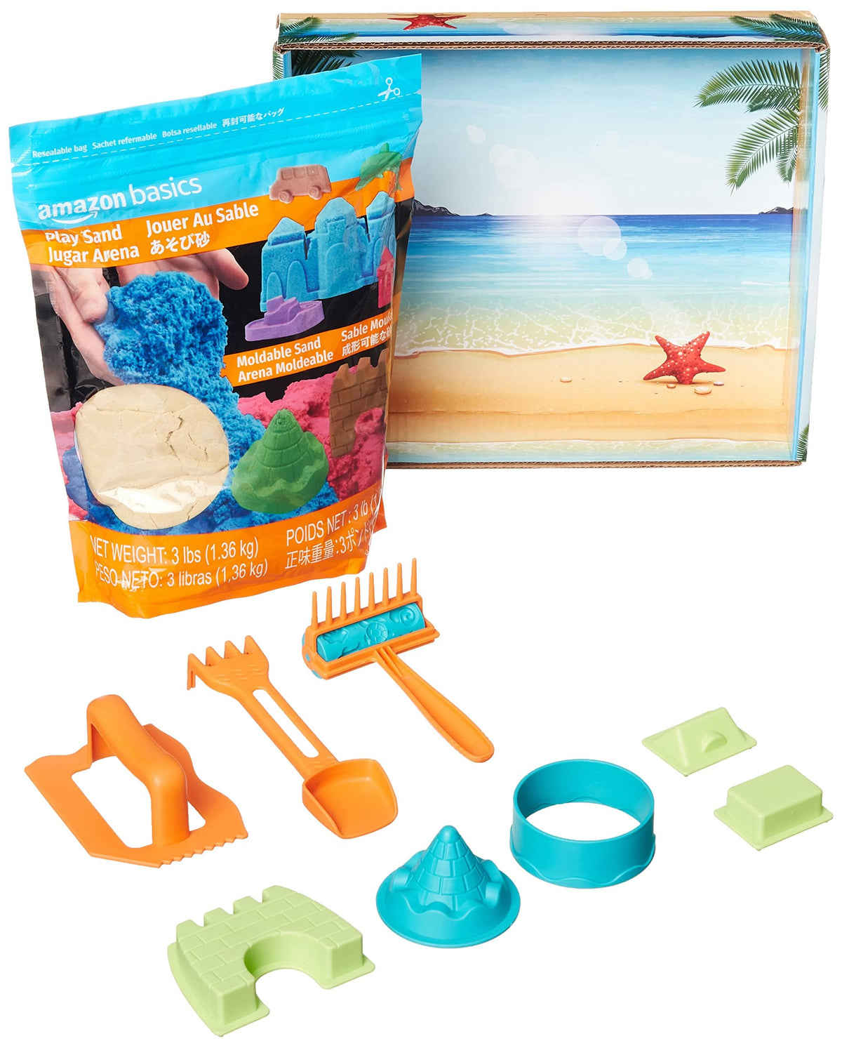 Amazon Basics moldable sensory sand with castle molds for creative play and easy cleanup