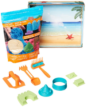 Amazon Basics moldable sensory sand with castle molds for creative play and easy cleanup