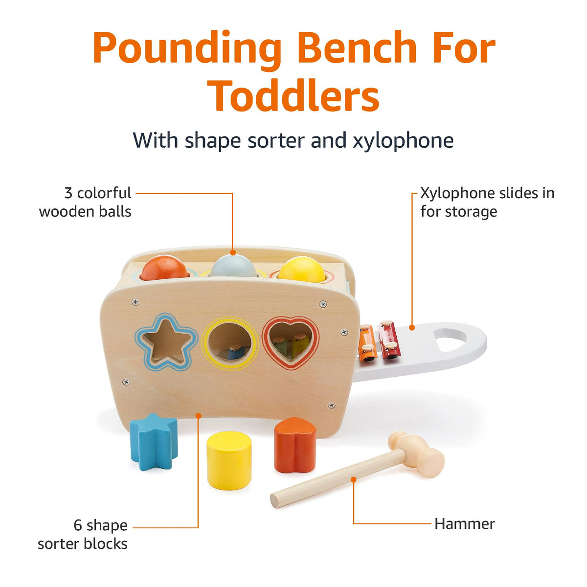 Amazon Basics shape sorter sides encourage color and shape recognition through play.