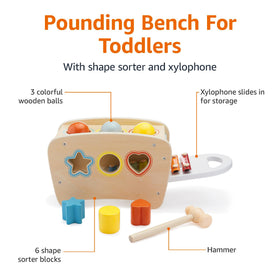 Amazon Basics shape sorter sides encourage color and shape recognition through play.