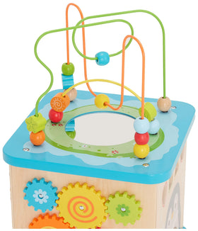 Amazon Basics wooden activity cube colorful design and sturdy construction support everyday playtime.