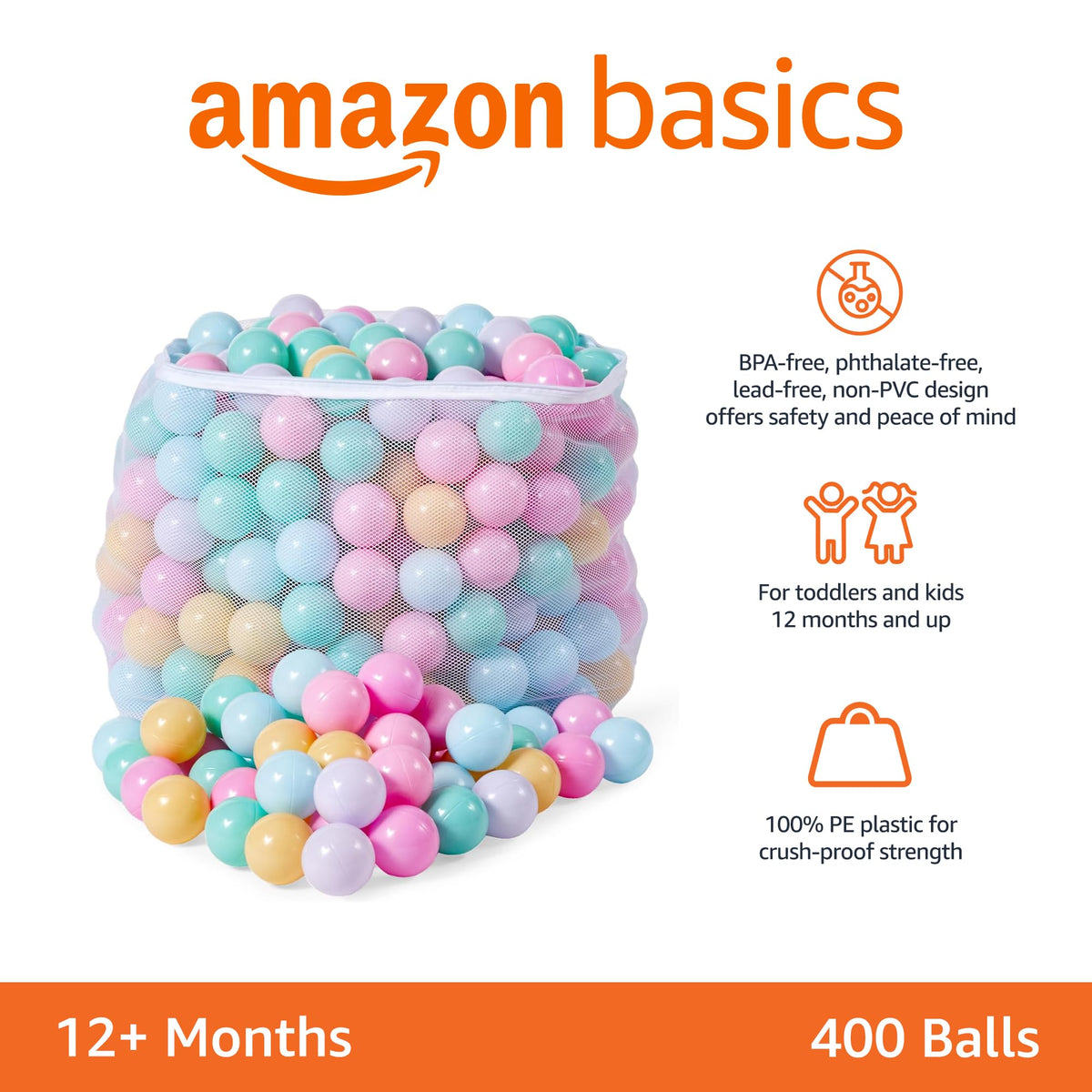 Amazon Basics ball pit balls sized 2.3 inches for easy grabbing.