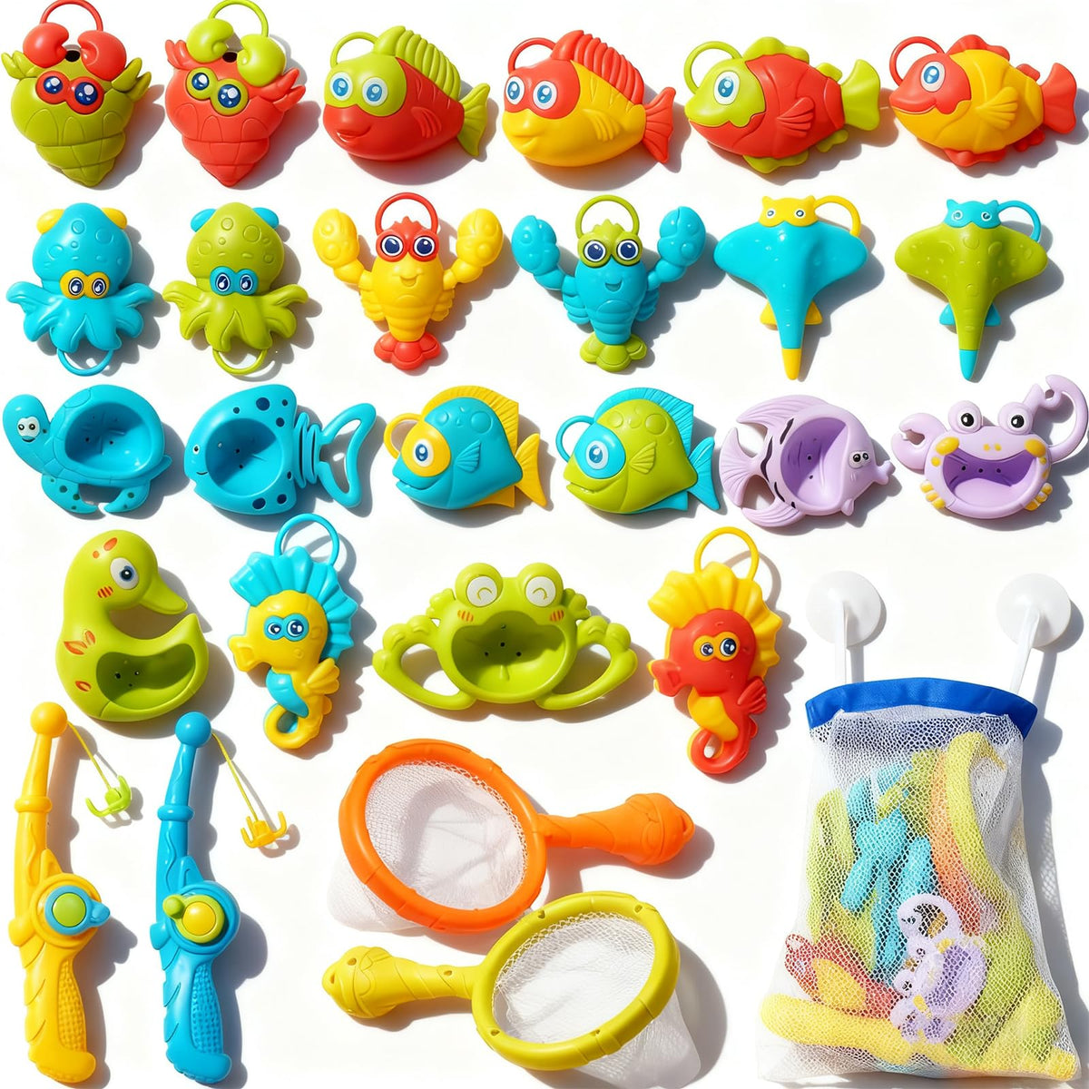 AMCHSURI 26-piece toddler bath toys with fishing rods for hand-eye coordination