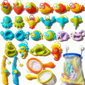 AMCHSURI 26-piece toddler bath toys with fishing rods for hand-eye coordination
