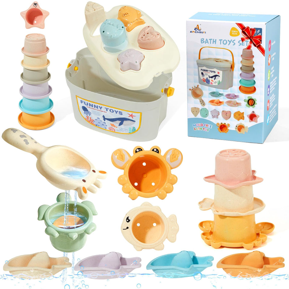AMCHSURI 21-piece baby bath toys set for playful learning during bath time