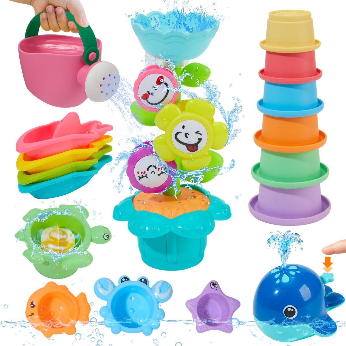 AMCHSURI Flower Waterfall toy with suction cup boosts hand-eye coordination for toddlers.