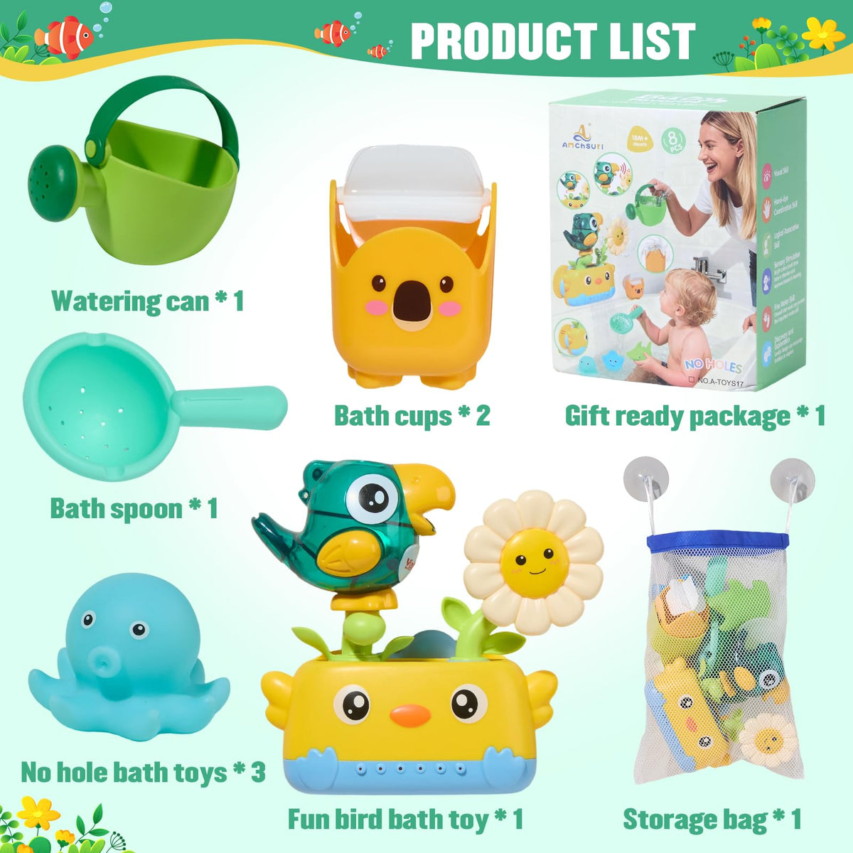 AMCHSURI mesh storage bag to keep bath toys organized