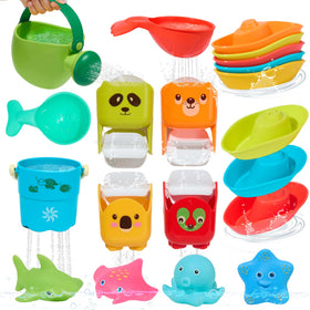 AMCHSURI mold-free bath toy set shown in full view for engaging, easy-clean bath time.