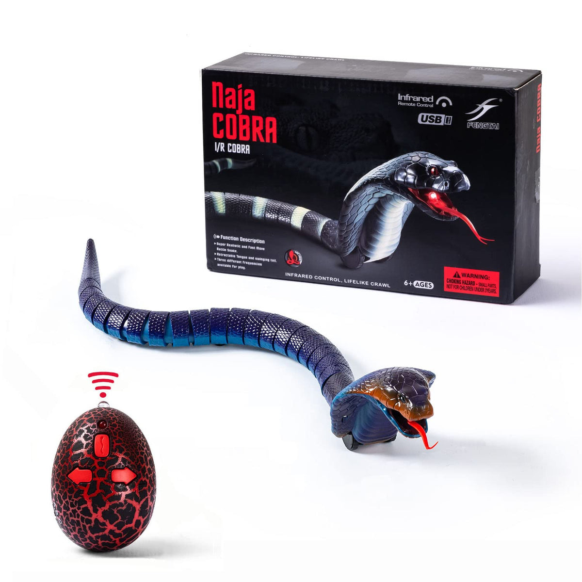 AMCHSURI Realistic RC Snakes blue cobra for immersive playtime with kids.