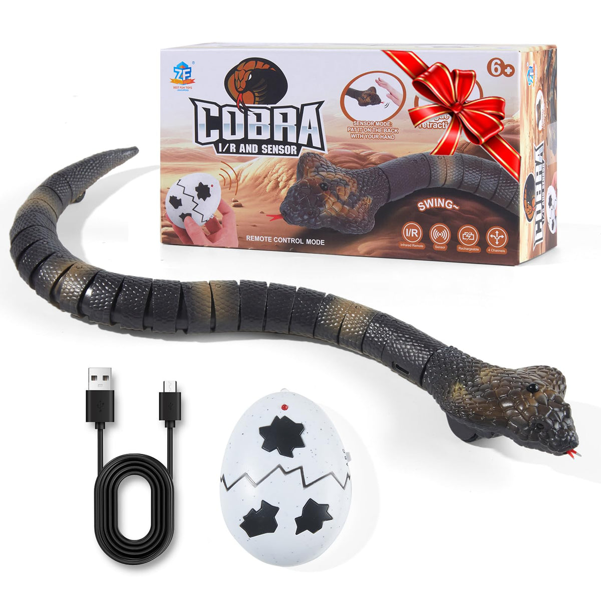 AMCHSURI remote control snakes front view showcases lifelike cobra motion for pranks