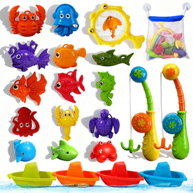 AMCHSURI toddler bath toys with 12 colorful fishing toys enhances hand-eye coordination during bath play.