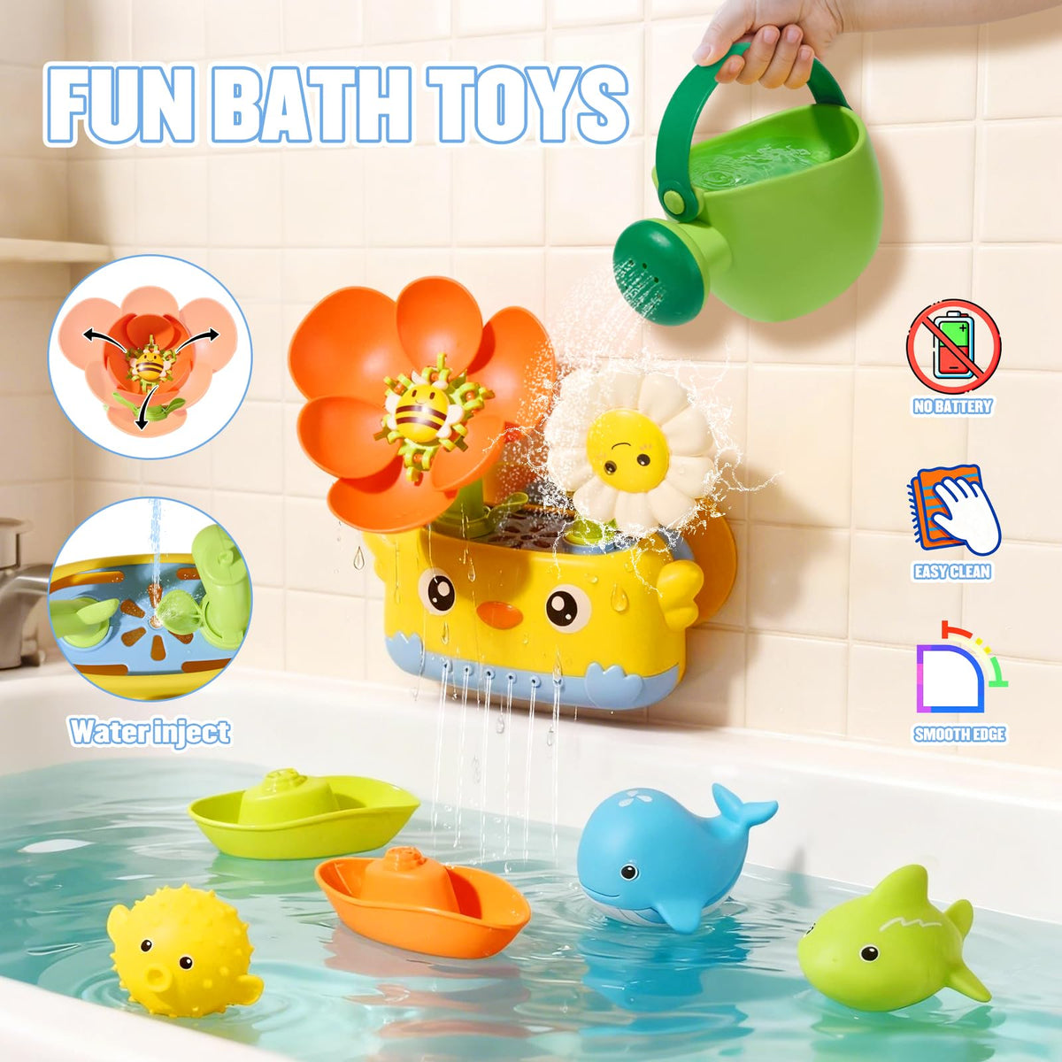 AMCHSURI watering-can bath toy demonstrates cause-and-effect with blooming petals