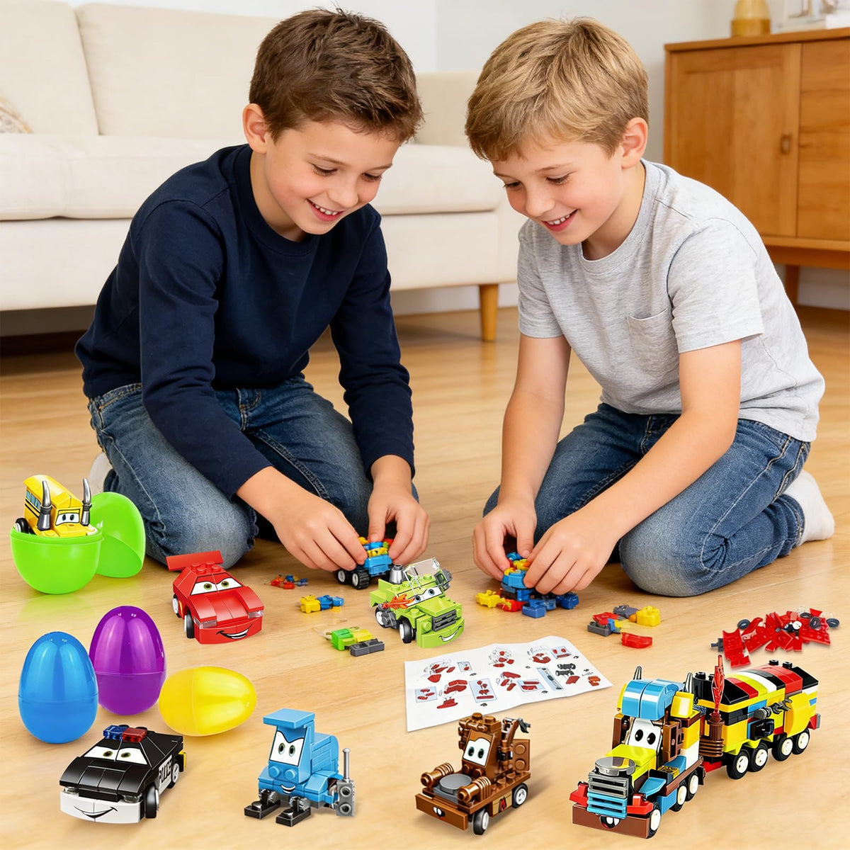 AMENON 6-in-1 construction vehicles showcasing transforming builds for creative fun