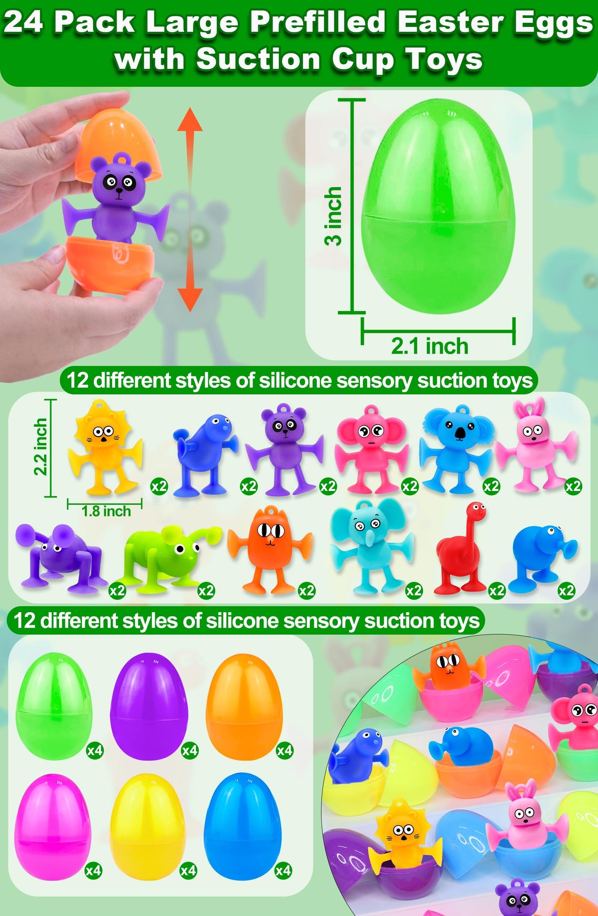 AMENON animal suction cup toys in 12 designs for sensory play on windows.