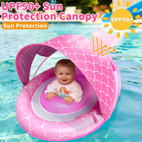 AMENON adjustable canopy on the baby float offering multiple shade options.