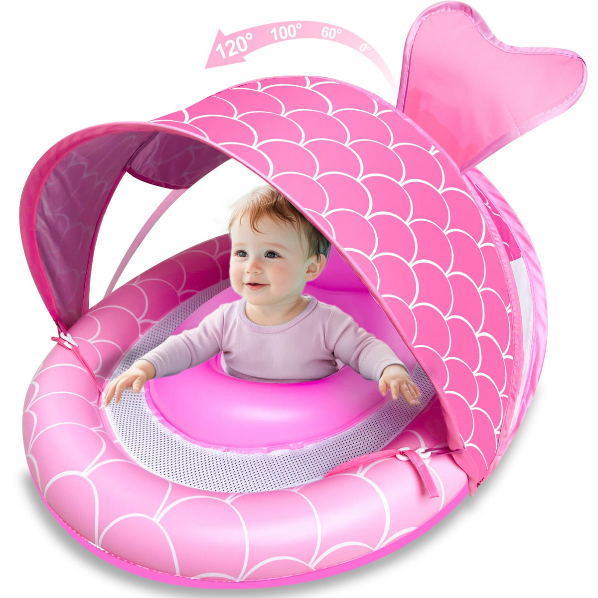 AMENON baby float with mermaid design and canopy ready for sunny pool days.