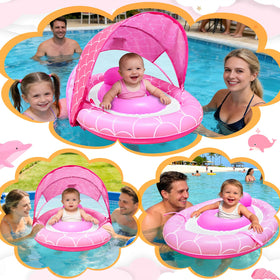 AMENON anti-slip safety seat helps keep baby secure while swimming.