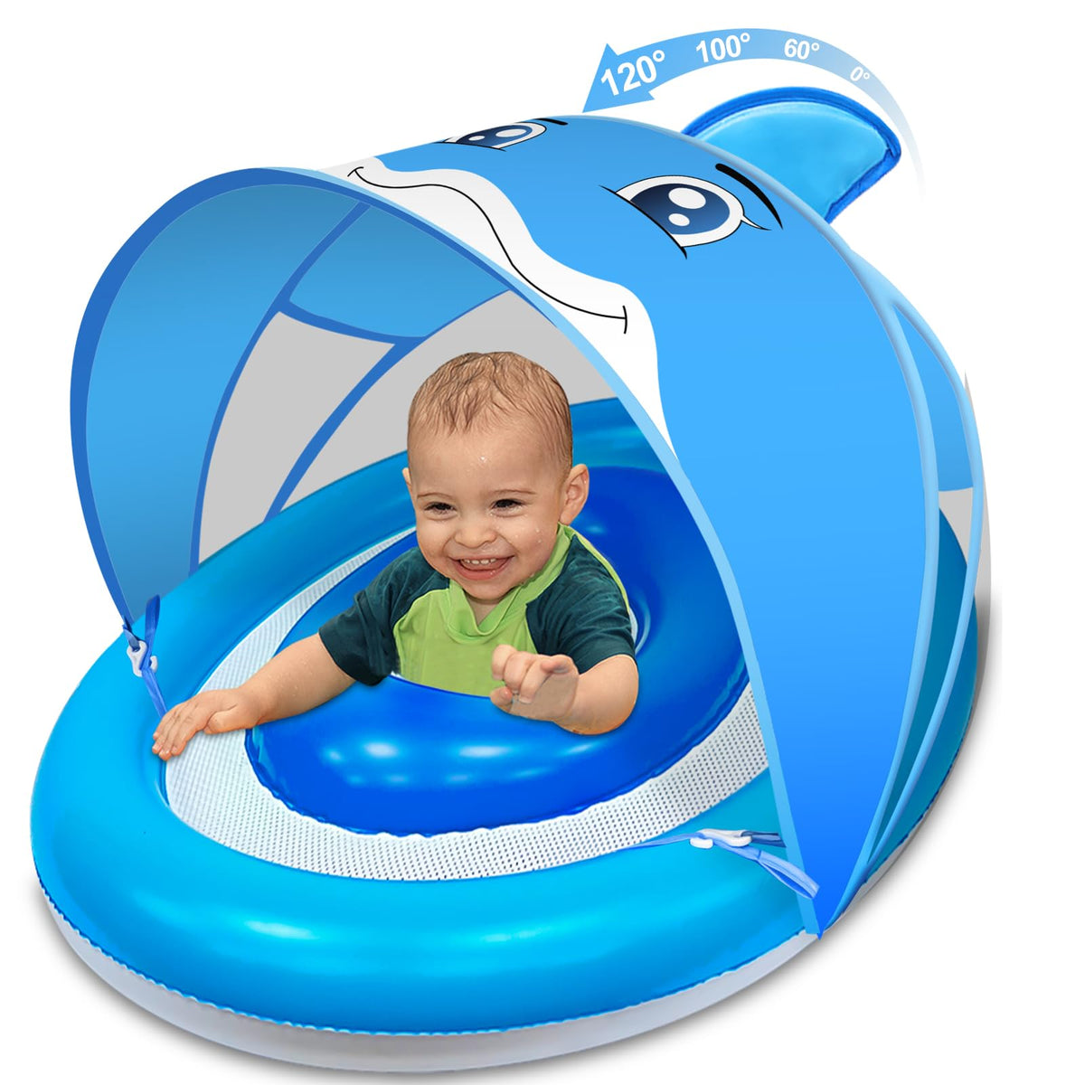 AMENON baby pool float with dolphin design for curious, safe water fun