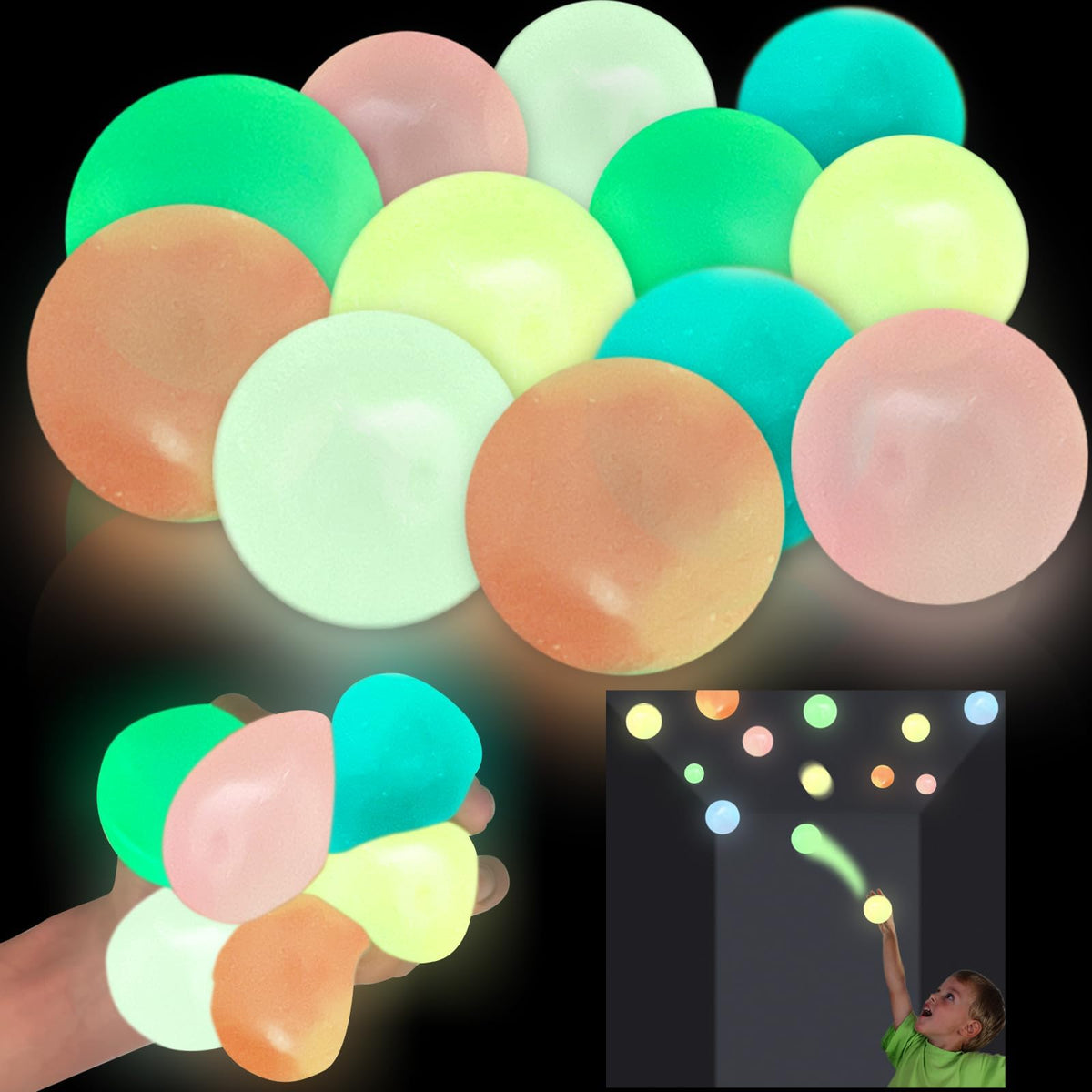 AMENON Easter glow sticky ball on wall for sensory play.