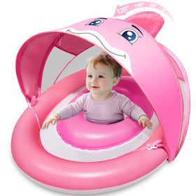 AMENON extra-large baby pool float with dual airbags providing stable water support for toddlers