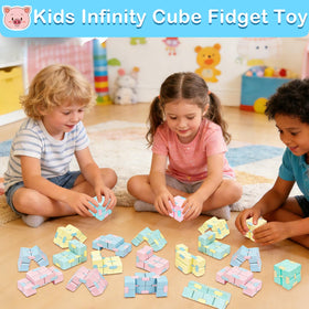 AMENON Infinity Cube pink color, pocket-friendly sensory toy for classroom focus.