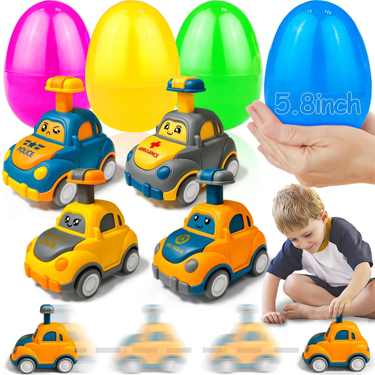 AMENON jumbo Easter egg with press-and-go car inside for instant floor fun