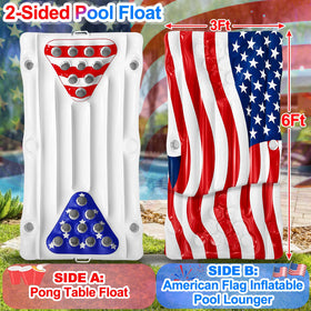 AMENON patriotic pool lounger with built-in pong for backyard gatherings