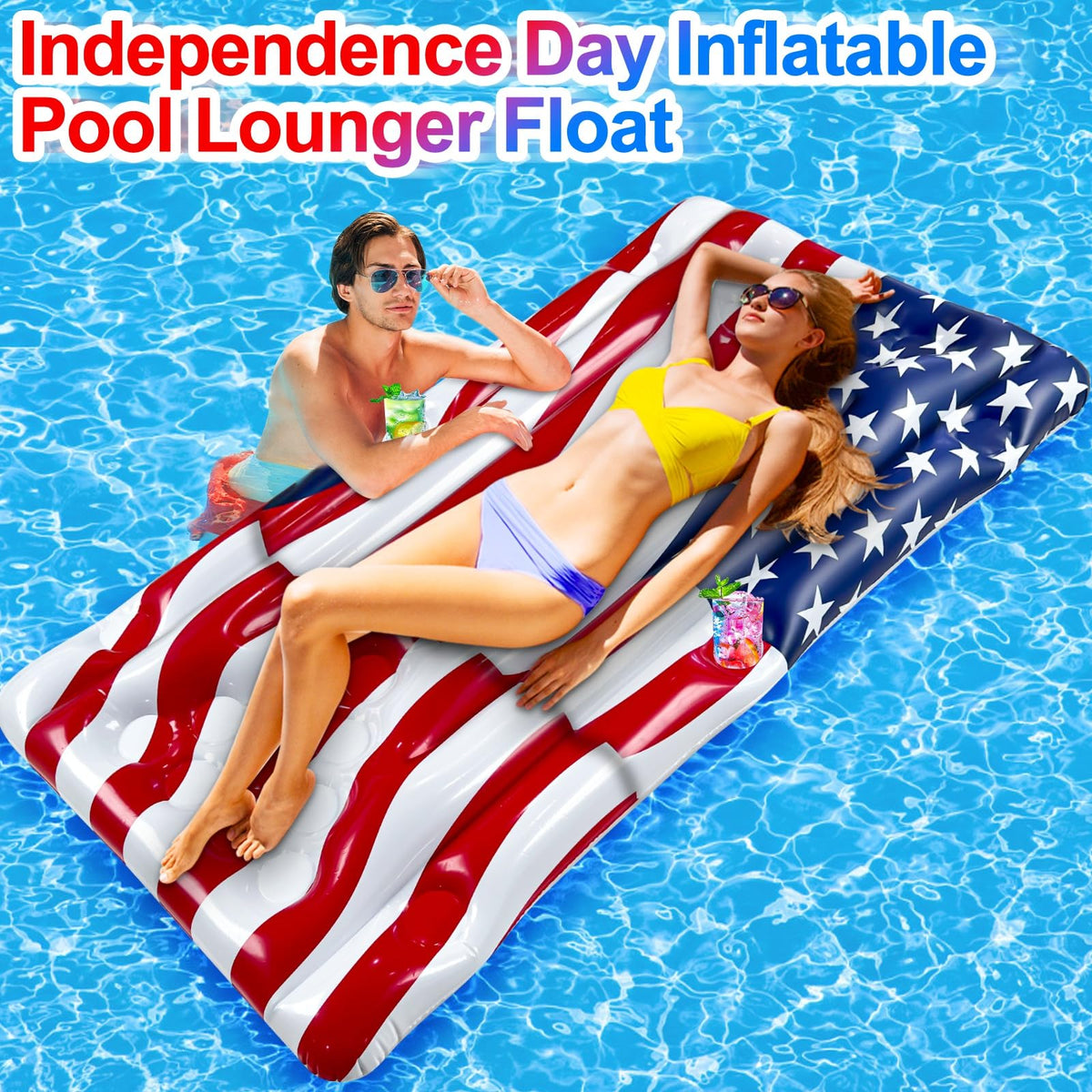 AMENON 6x3 ft pool float with cup holders keeps drinks within reach