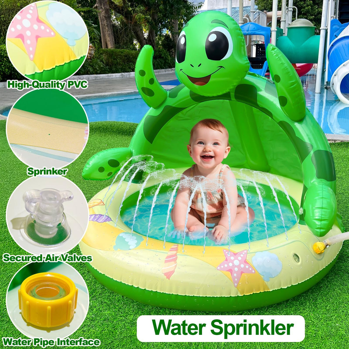 AMENON turtle pool canopy offers sun protection during sunny backyard sessions.