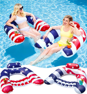 AMENON two-pack American flag pool lounger with backrest for relaxed pool days