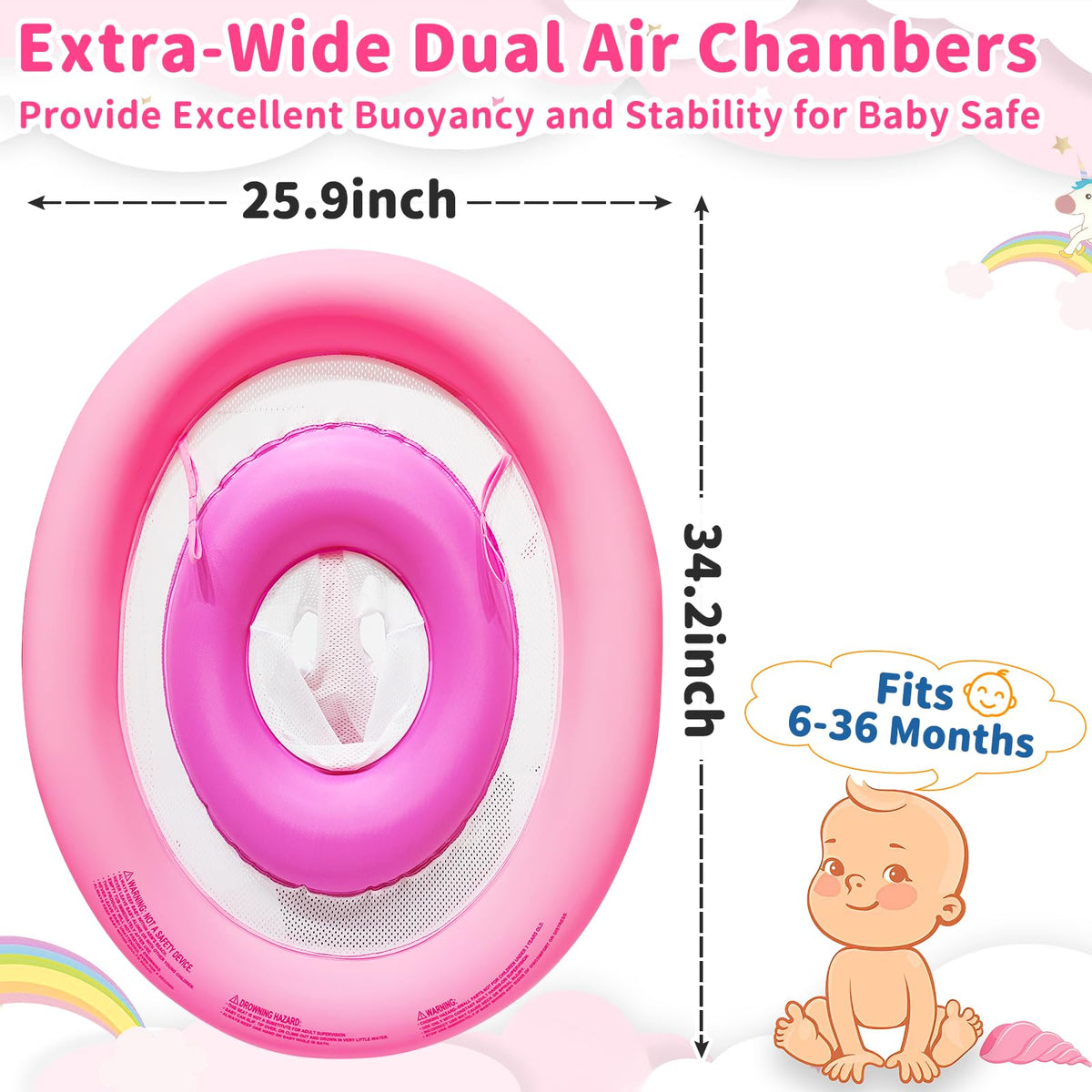 AMENON unicorn baby float adjustable-seat keeps your child safely seated