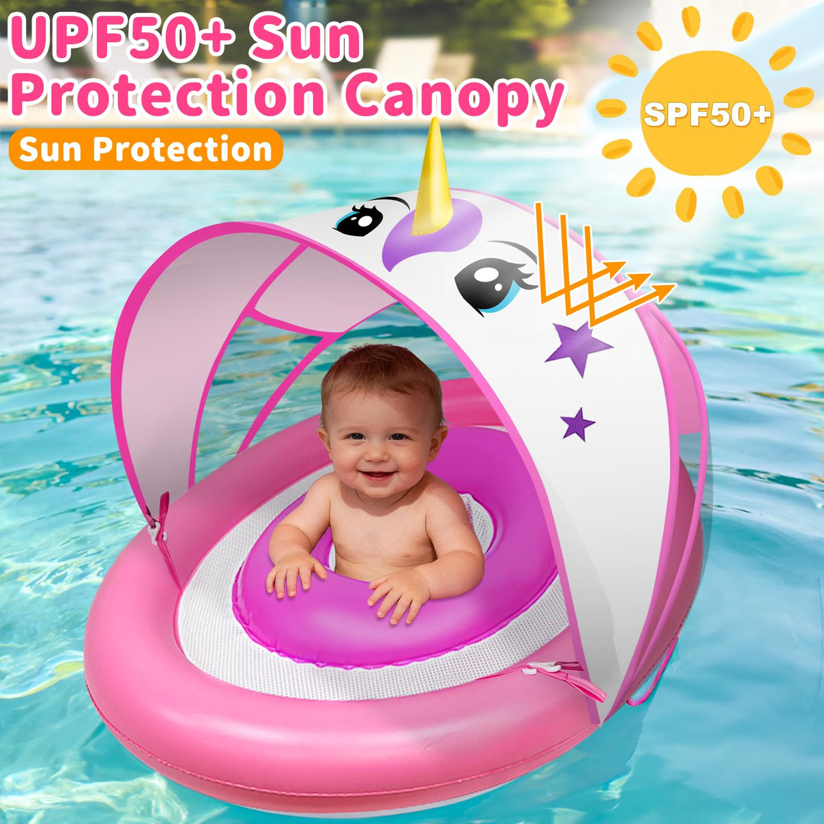 AMENON unicorn baby float dual chambers ensure stable buoyancy in water