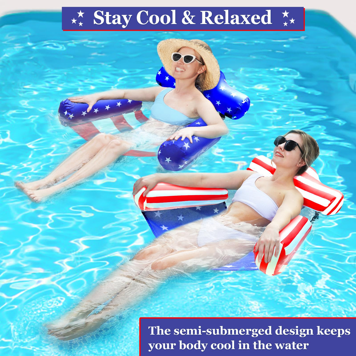 AMENON USA flag pool float chair buoyancy for stable floating